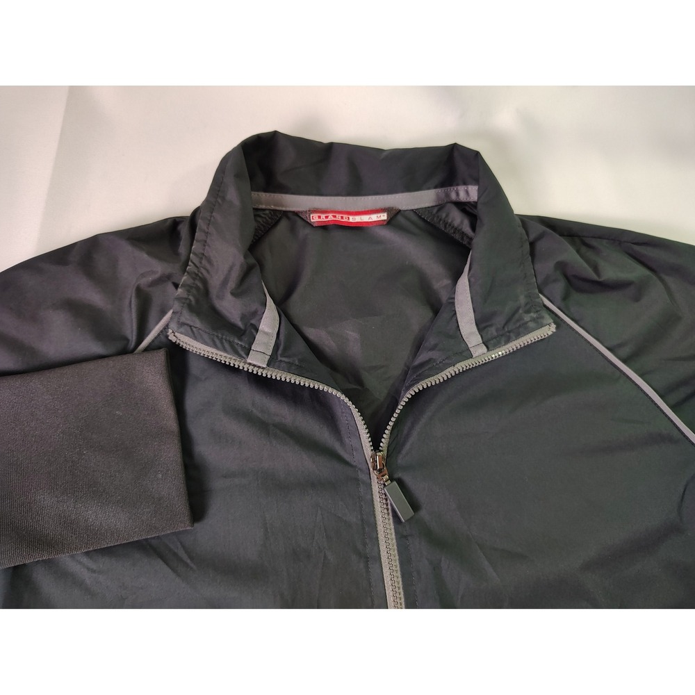 Grand Slam Men Windbreaker Jacket Sz L Black Full Zip Mock Neck Thumbholes Golf